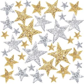 38 Pcs Iron on Star Rhinestone Patches Adhesive Star Stickers Gold Silver Rhinestone Glitter Star Patches Star Shape Appliques Patch for Clothing Jeans Repair Decoration DIY Craft Making(4Sizes)