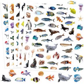 Ocean Sea Animal Stickers for Kids Realistic Under The Sea Tropical Fish for Kids Party Decoration Birthday Favors 24 Sheets 960 Pcs
