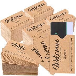 Sabary 500 Pcs Hotel Key Card Envelope Credit Card Protectors Cover Gift Envelope Holder Sleeves Printed Welcome Guests Enjoy Your Stay for Business, 2.36 x 3.54 Inch (Kraft)