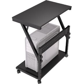 Computer Tower Cart - Height Adjustable PC Stand, 2-Tier ATX-Case CPU Holder Home Office Gaming Desk Accessories with Rolling Lockable Wheels, Laptop Table Standing Computer Desk, Rustic Black