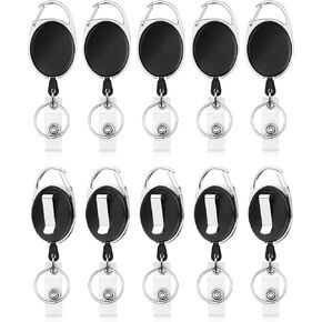 Badge Reel, Retractable Badge Holder with Carabiner Reel Clip and Key Ring, Retractable ID Badge Holder Key Card Holder, Black