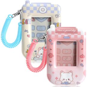 Ctosree 2 Pcs Cartoon Photocard Holder 3 Inch ID Badge Holder Photocard Holder Keychain Ins ID Card Holder with Spiral Wrist Coil for Star Cards Student Card Case Stationery Office Supplies(Cute)