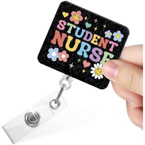 Student Nurse Funny Retractable Badge Reels with Clip, Glitter Badge Holder for Registered Nurse, Graduation Gifts for Nursing Student New Grads Future Nurse, Paramedic Gift for Nursing School