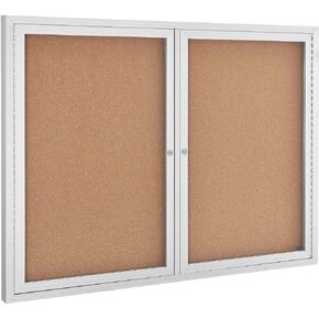 Global Industrial Enclosed Bulletin Board - Cork - Aluminum Frame - 48" x 36" - 2 Door