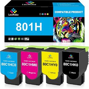 LeciRoba 80C1HK0 80C1HC0 80C1HM0 80C1HY0 801H Compatible Toner Cartridge for Lexmark CX410 CX410de CX410dte CX410e CX510 CX510dthe CX510dhe CX510de Printer Printer (4-Pack)