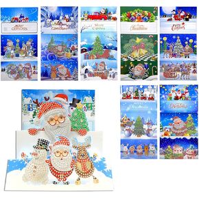 SKRYUIE DIY 5D Diamond Painting Christmas Card Set for Adults Full Diamond Round Diamond Art Kits for Adults Card, Mosaic Making Greeting Card with Envelope for Family and Friends-8 Piece Set