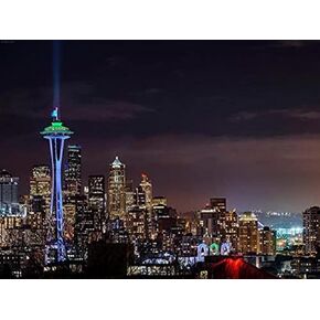 MOER SKY Seattle Washington 5D Diamond Painting Kit, Bustling City Night View DIY Full Round Drill Diamond Painting Cross Stitch Arts, Gift and Wall Room Decor 12x16 inch