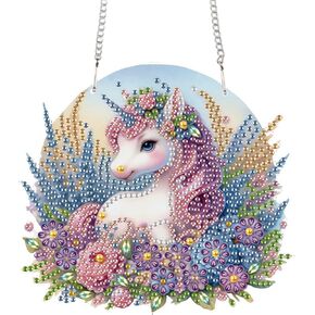 TDFERAN Diamond Painting Pendant Unicorn DIY Diamond Art Ornament Kits Arts and Crafts for Adults Gem Art Hanging for Wall Home Window Decor Paint by Numbers for Abults Painting Art Work