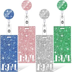 4 Pcs Registered Nurse RN Glitter Badge Vertical Badge Holder with Retractable RN ID Badge Clip RN Badge RN Name Tags Gift for Nurse Coworkers Nursing Students