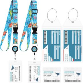 2 Pack Cruise Lanyard for Cruise Ship Cards, Cruise Lanyards with 4 Pcs ID Holder, 2 Pcs Retractable Badge Reels & Waterproof Luggage Tags ID Holders for Cruise Essentials Accessories Key Cards