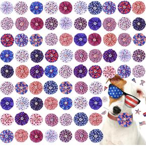 Sumind 80 Pcs Dog Collar Bows Patriotic Dog Collar Bow Ties Flowers 4th of July Dog Bows Charms Grooming for Small Medium Large Dogs Cats Collar Independence Day Party Decoration Costume Supplies