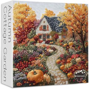 PICKFORU Fall Puzzles for Adults 1000 Pieces, Vintage Embroidery Autumn Puzzles 1000 Pieces Tree Plant, Difficult Challenging Flower Jigsaw Puzzle as Home Decor