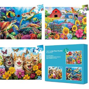 3 حزم 48 لغزًا كبيرًا لكبار السن ، أنشطة منتجات مرض الزهايمر للبالغين من كبار السن ، ألعاب الزهايمر للألعاب المعرفية سهلة الهدايا اللغز مع 3 أكياس تخزين in Kuwait