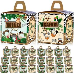 24 Pcs Mouse Safari Party Favor Bags, Tropical Wild Jungle Animal Print Candy Treat Goodie Gift Boxes for Two Wild One 1st 2nd 3rd 4th Birthday Baby Shower Decorations Supplies