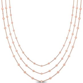 Women's 3-Strand Station Ball Necklace - Sterling Silver, Yellow Gold Flashed Plated, Rose Gold Flashed Plated, or Multi-Tone - Adjustable 16"+2" Extender
