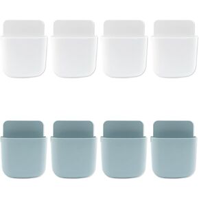 8 Pack Remote Control Holder Wall Mount Self Adhesive Wall mounted Storage Box Pen Storage Containers for Home Office School (White and Grey)