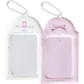 2 Pcs Photo Card Holder Keychain Id Badge Holder,Cute Photocard Holder Keychain Badge Holders,3 Inch Photocards Holder Protective Sleeves Id Case Holder,Bow Photocard Keychain Pendant Id Card Holder