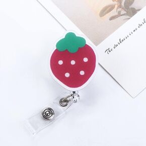 Red Strawberry Badge Reel Retractable Badge Holder,Nurse Badge Holder Cute Name Decorative Badge Reels with Clip Badge Holders