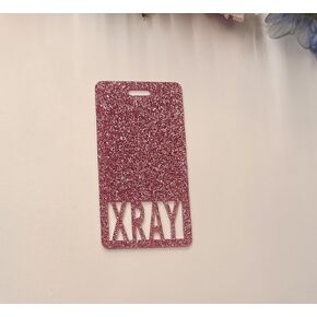 3pcs X-RAY Badge Buddy Card Holder,Acrylic Pink Glitter Marker Parker,Xray Marker Holder Vertical ID Name Identification Tags Nurse Work Gifts (Pink)