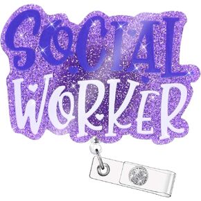 Social Worker Badge Reel MSW Badge Clip, Retractable Social Worker Badge HolderSocial Worker Gifts for Social Worker (Purple)