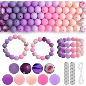 Colorful Silicone Beads Set,100Pcs Pink Purple Bulk Silicone Beads Round Focal Beads for Pen Necklace Keychain Bracelets Craft Making in Kuwait