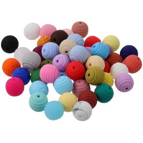 50 Pcs 15mm Honeycomb Silicone Beads Colorful Thread Stripe Beehive Beads Silicone Spacer Beads for DIY Necklace Bracelet Jewelry Making Supplies