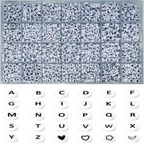 Letter Beads, Round Alphabet Beads, Colorful Heart Face Beads A-Z, Acrylic Beads for Jewelry Making, DIY Bracelets, Necklaces, Key Chains, Bracelets