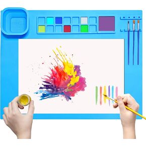 Silicone Painting Mat 20"x16" Silicone Paint Mats with Cup Collapsible Non-Stick Art Mat Silicone Craft Mat Playdough Beading Matt for Resin Coloring Drawing Crafting Doh Handmade DIY (Orange)