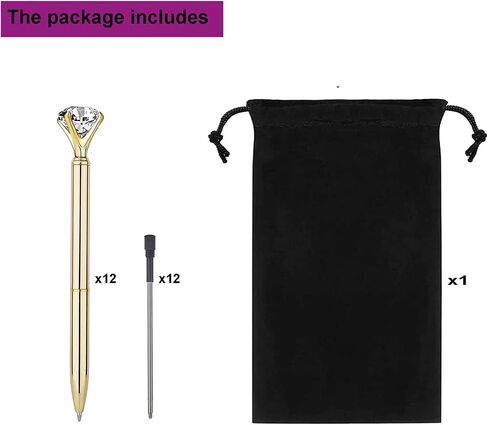 Diamond Pens Metal Ballpoint Pen with Big Diamonds on Top,Fun Fancy Crystal Diamond Pen Bling Diamond Ballpoint Pens Rose Gold Pens for Women Girls Wedding School Ofiice （12pack Gold in Saudi Arabia