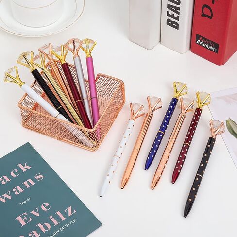 Diamond Pens Metal Ballpoint Pen with Big Diamonds on Top,Fun Fancy Crystal Diamond Pen Bling Diamond Ballpoint Pens Rose Gold Pens for Women Girls Wedding School Ofiice （12pack Gold in Saudi Arabia