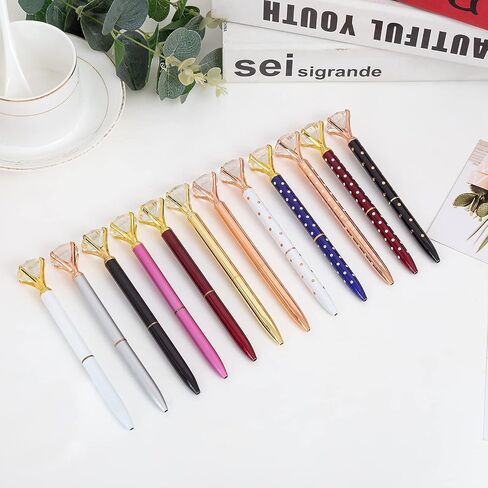 Diamond Pens Metal Ballpoint Pen with Big Diamonds on Top,Fun Fancy Crystal Diamond Pen Bling Diamond Ballpoint Pens Rose Gold Pens for Women Girls Wedding School Ofiice （12pack Gold in Saudi Arabia