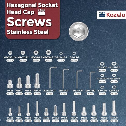 1200pcs Socket Head Cap Screws Bolts Nuts Assortment Kit - [M2/M2.5/M3/M4] 304 Stainless Steel Allen Socket Drive for 3D Printer with Allen Wrench in Saudi Arabia