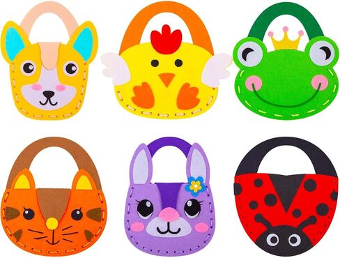 IROLEHOME 6 Pcs Farm Animals Sewing Kit for Kids DIY Arts & Crafts Kit, Make Your Own Easter Basket Animal Handbag for Beginners, Fine Motor Toys as Girls Boys Birthday Gifts Ages 5 6 7 8 in Saudi Arabia