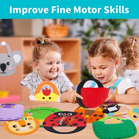 IROLEHOME 6 Pcs Farm Animals Sewing Kit for Kids DIY Arts & Crafts Kit, Make Your Own Easter Basket Animal Handbag for Beginners, Fine Motor Toys as Girls Boys Birthday Gifts Ages 5 6 7 8 in Saudi Arabia
