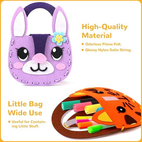 IROLEHOME 6 Pcs Farm Animals Sewing Kit for Kids DIY Arts & Crafts Kit, Make Your Own Easter Basket Animal Handbag for Beginners, Fine Motor Toys as Girls Boys Birthday Gifts Ages 5 6 7 8 in Saudi Arabia
