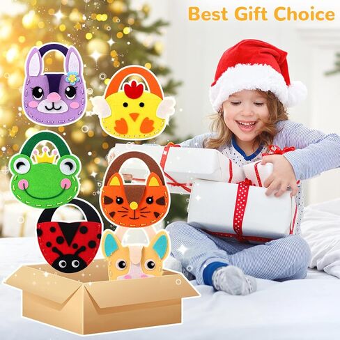 IROLEHOME 6 Pcs Farm Animals Sewing Kit for Kids DIY Arts & Crafts Kit, Make Your Own Easter Basket Animal Handbag for Beginners, Fine Motor Toys as Girls Boys Birthday Gifts Ages 5 6 7 8 in Saudi Arabia