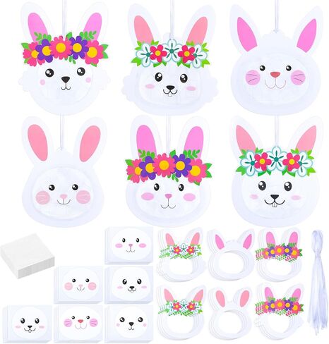 Ctosree 24 Sets Easter Craft Kits Bunny Tissue Paper Crafts DIY Make Your Own Rabbit Ornament Easter Bunny Craft for Easter Art Activity Project Spring Decoration in Saudi Arabia