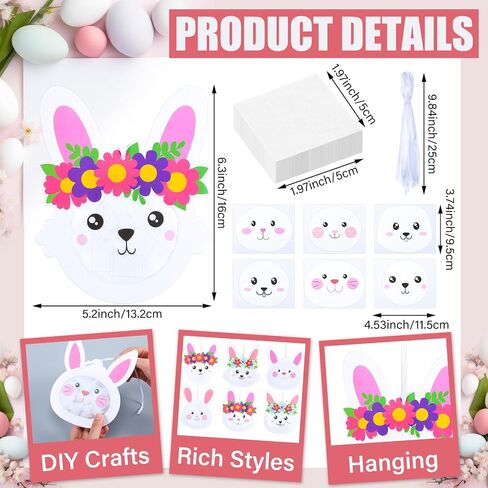 Ctosree 24 Sets Easter Craft Kits Bunny Tissue Paper Crafts DIY Make Your Own Rabbit Ornament Easter Bunny Craft for Easter Art Activity Project Spring Decoration in Saudi Arabia