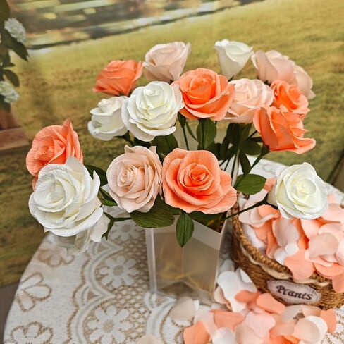 Mybbshower Peach Orange Crepe Paper Rose Kit - DIY Flower Making Supplies للورود المصنوعة يدويًا ديكورات المنزل الإبداعات الفنية in Kuwait