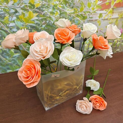 Mybbshower Peach Orange Crepe Paper Rose Kit - DIY Flower Making Supplies للورود المصنوعة يدويًا ديكورات المنزل الإبداعات الفنية in Kuwait