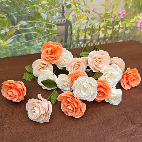 Mybbshower Peach Orange Crepe Paper Rose Kit - DIY Flower Making Supplies للورود المصنوعة يدويًا ديكورات المنزل الإبداعات الفنية in Kuwait