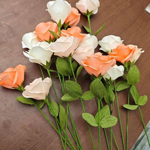 Mybbshower Peach Orange Crepe Paper Rose Kit - DIY Flower Making Supplies للورود المصنوعة يدويًا ديكورات المنزل الإبداعات الفنية in Kuwait