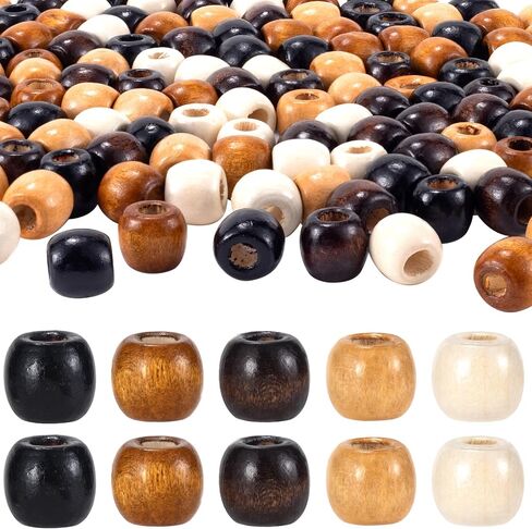 100pcs Large Hole Wooden Beads, 5 Colors Wooden Loose Spacer Beads, Craft Beads with Holes, Macrame Beads, Wooden Beads for Hair, Braids, Jewelry Making, Handmade Decor, DIY Craft - 12×11mm in Kuwait