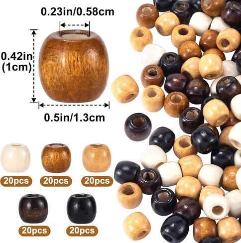 100pcs Large Hole Wooden Beads, 5 Colors Wooden Loose Spacer Beads, Craft Beads with Holes, Macrame Beads, Wooden Beads for Hair, Braids, Jewelry Making, Handmade Decor, DIY Craft - 12×11mm in Kuwait