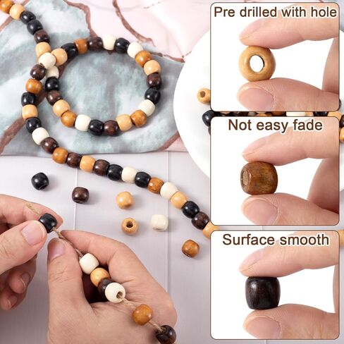 100pcs Large Hole Wooden Beads, 5 Colors Wooden Loose Spacer Beads, Craft Beads with Holes, Macrame Beads, Wooden Beads for Hair, Braids, Jewelry Making, Handmade Decor, DIY Craft - 12×11mm in Kuwait