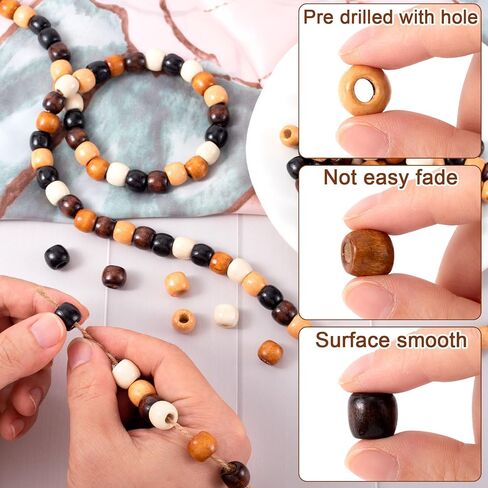 100pcs Large Hole Wooden Beads, 5 Colors Wooden Loose Spacer Beads, Craft Beads with Holes, Macrame Beads, Wooden Beads for Hair, Braids, Jewelry Making, Handmade Decor, DIY Craft - 12×11mm in Kuwait
