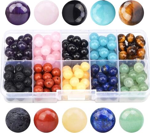 Fygem 300pcs 10 ألوان حبات مستديرة فضفاضة خشبية 6 مم لتصنيع مجوهرات صنع حفرة 1.3 مم لأقراط قلادة سوار (10 ألوان خشبية) in Saudi Arabia