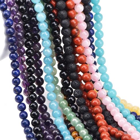 Fygem 300pcs 10 ألوان حبات مستديرة فضفاضة خشبية 6 مم لتصنيع مجوهرات صنع حفرة 1.3 مم لأقراط قلادة سوار (10 ألوان خشبية) in Saudi Arabia