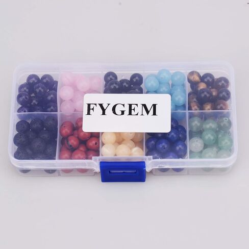 Fygem 300pcs 10 ألوان حبات مستديرة فضفاضة خشبية 6 مم لتصنيع مجوهرات صنع حفرة 1.3 مم لأقراط قلادة سوار (10 ألوان خشبية) in Saudi Arabia