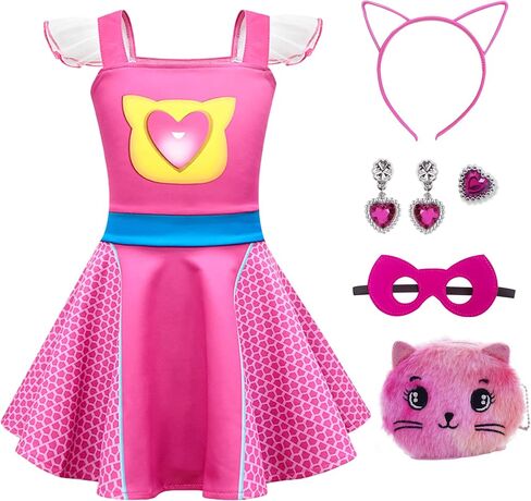 Superhero Costumes for Girls Lace Sleeves Dress–Includes Headband, mask,Earring For Halloween Christmas Outfits in Saudi Arabia